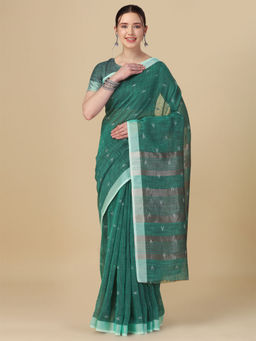 Elora - Soft Linen Butti Woven Designer Saree with Unstitched Blouse