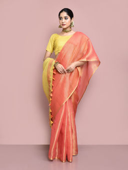 Elora - Tissue Linen Plain Chanderi Designer Saree with Unstitched Blouse