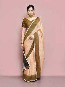Elora - Cotton Linen Plain Bollywood Designer Saree with Unstitched Blouse