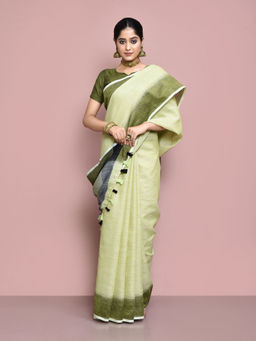 Elora - Cotton Linen Plain Bollywood Designer Saree with Unstitched Blouse