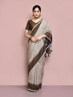 Elora - Cotton Linen Plain Bollywood Designer Saree with Unstitched Blouse