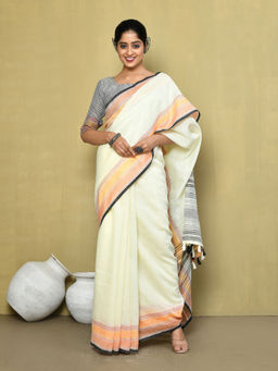 Elora - Linen Plain Handloom Designer Saree with Unstitched Blouse
