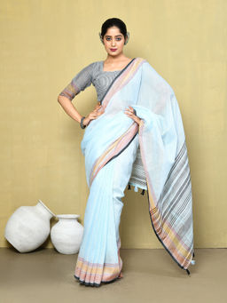 Elora - Linen Plain Handloom Designer Saree with Unstitched Blouse