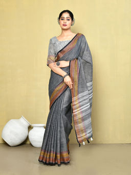 Elora - Linen Plain Handloom Designer Saree with Unstitched Blouse