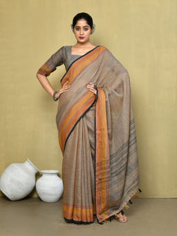 Elora - Linen Plain Handloom Designer Saree with Unstitched Blouse