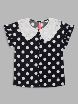 Blue Giraffe - Girls Black Polka Dots Top