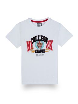 Gini & Jony - Boys White Typographic Print Cotton Half Sleeves T-Shirt