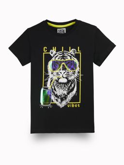 Gini & Jony - Boys Black Graphic Print Cotton Half Sleeves T-Shirt