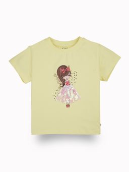 Gini & Jony - Girls Yellow Applique Cotton Knits Half Sleeves Top