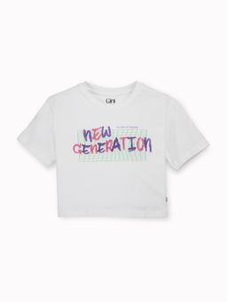 Gini & Jony - Girls White Embellished Cotton Knits Half Sleeves Top