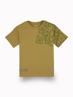 Gini & Jony - Boys Olive Graphic Print Cotton Half Sleeves T-Shirt