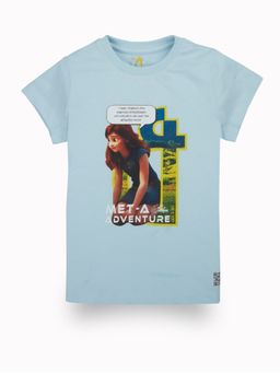 Gini & Jony - Girls Blue Digital Graphic Print Cotton Knits Half Sleeves T-Shirt