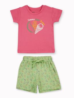 GJ Baby By Gini & Jony - Girls Pink Graphic Print Cotton Co-Ord