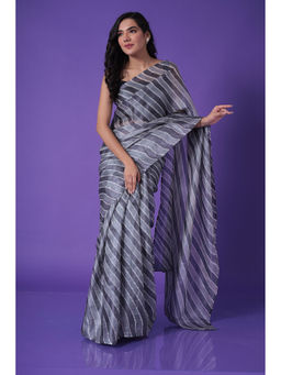 Zari Jaipur - Grey Chanderi Leheriya Printed Saree with Unstitched Blouse