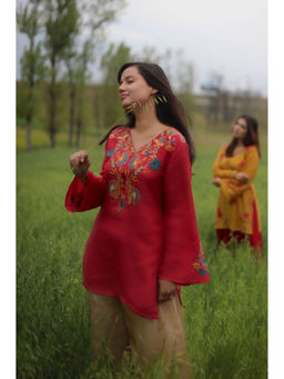 URZUV - Crimson Red Kashmiri Kurti