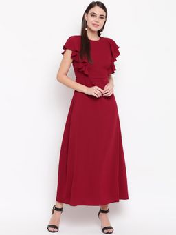 RARE - Women Maroon Solid Maxi Dress