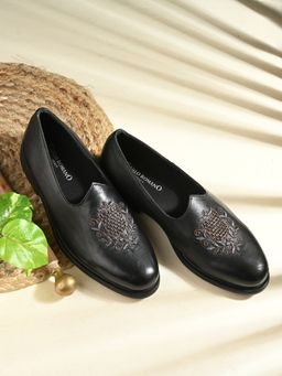 CARLO ROMANO - Genuine Leather Embroidery Black Loafers for Men