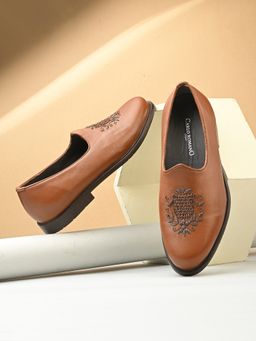 CARLO ROMANO - Genuine Leather Embroidery Tan Loafers for Men