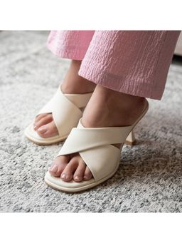 Coral Haze - HIRED Ivory Broad Criss Cross Strap Heels