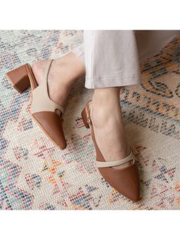 Coral Haze - INBOXED Tan Block Heels