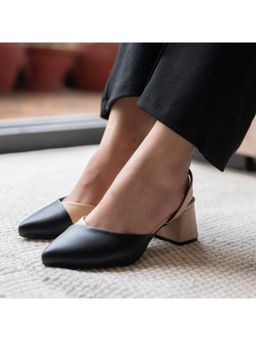 Coral Haze - DEADLINE Black and Beige Contract Block Heels