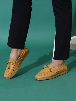 Sherrif Shoes - Women Perforated Yellow Moccasins