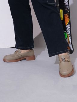 Sherrif Shoes - Women Green Textured Block Heel Loafers