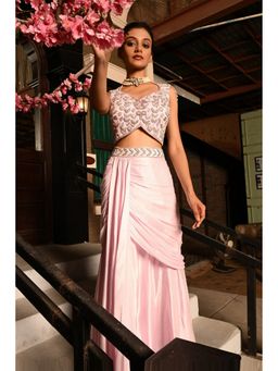 Sunanta Madaan - Pink Indo-Western Blouse with Skirt