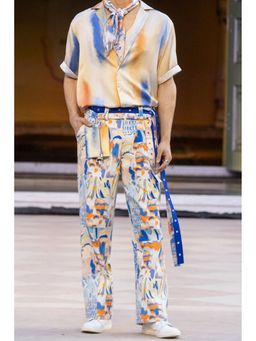 MANDIRA WIRK - Printed Denim Twill Trouser with Belt