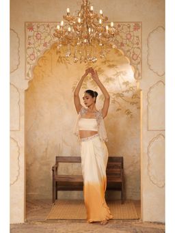 Sunanta Madaan - Orange Crepe Hand Embroidered Skirt with Top and Cape