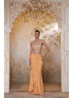 Sunanta Madaan - Orange Viscose Crepe Skirt with Top