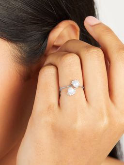 Mia by Tanishq - White Graceful Pearl Silver Finer Ring (17.2)