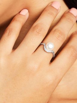 Mia by Tanishq - White Majestic Pearl Silver Finger Ring