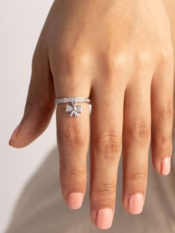 Mia by Tanishq - White Bling Bow Silver Finger Ring