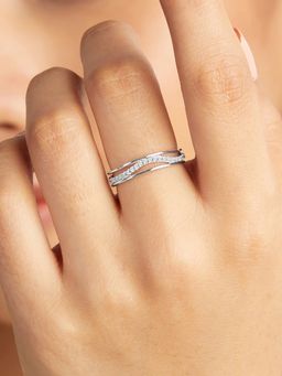 Mia by Tanishq - White Harmonic Flow Silver Finger Ring (17.2)