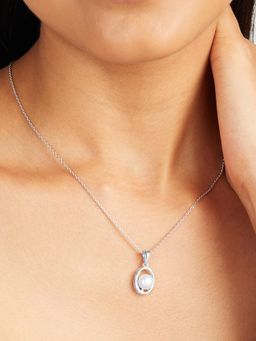 Mia by Tanishq - White Heavenly Pearl Silver Pendant Necklace