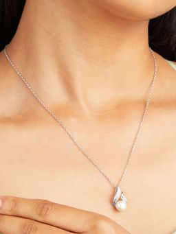 Mia by Tanishq - White Timeless Pearl Silver Pendant Necklace