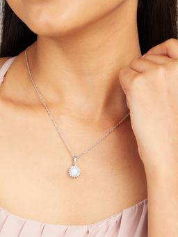 Mia by Tanishq - White Serene Pearl Silver Pendant Necklace