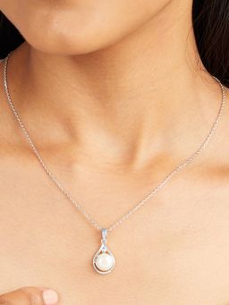 Mia by Tanishq - White Mesmerising Pearl Silver Pendant Necklace