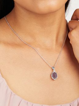 Mia by Tanishq - Wine Glossy Glam Silver Pendant Necklace