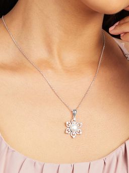 Mia by Tanishq - White Flawless Pearl Silver Pendant Necklace