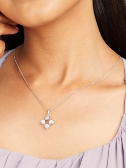 Mia by Tanishq - White Sparkly Sleek Silver Pendant Necklace