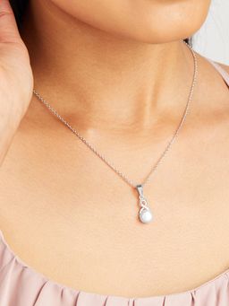 Mia by Tanishq - White Shimmering Pearl Silver Pendant Necklace