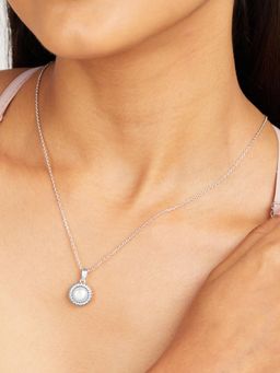 Mia by Tanishq - White Chic Pearl Silver Pendant Necklace