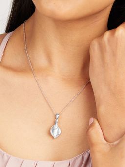 Mia by Tanishq - White Alluring Pearl Silver Pendant Necklace