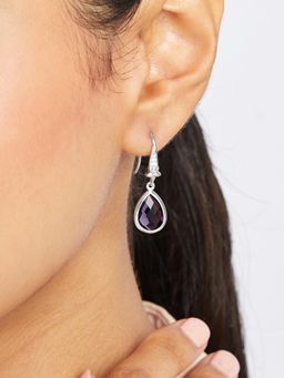 Mia by Tanishq - Wine Twilight Sparkle Silver Drop Earrings