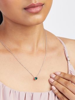 Mia by Tanishq - Green Dazzling Forest Silver Necklace
