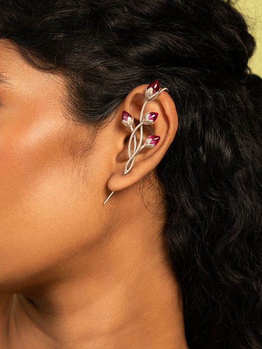 Shaya by CaratLane 925 Silver Shaya by CaratLane Pink Oxidised Rise Above Hate Earcuffs In