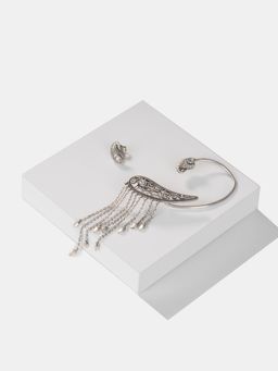 Shaya by CaratLane - White Dhoom Dhaam Earrings & Earcuff In 925 Oxidised Silver