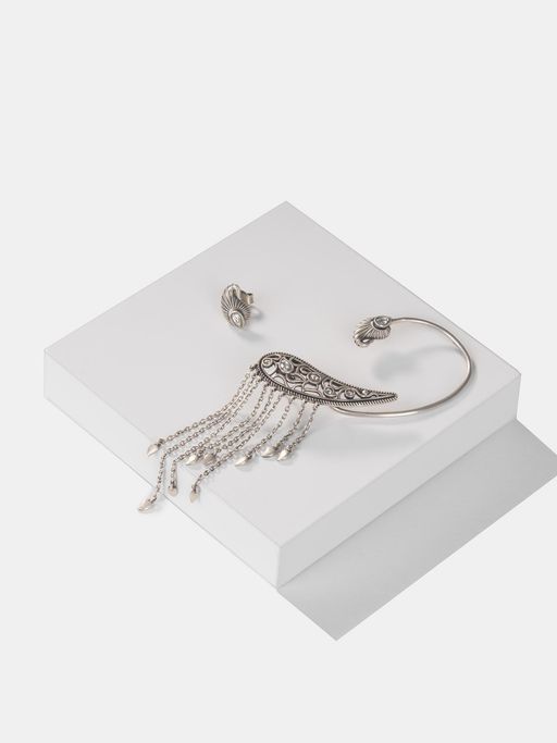 Shaya by CaratLane 925 Silver Shaya by CaratLane White Dhoom Dhaam Earrings & Earcuff In 925 Oxidised Silver